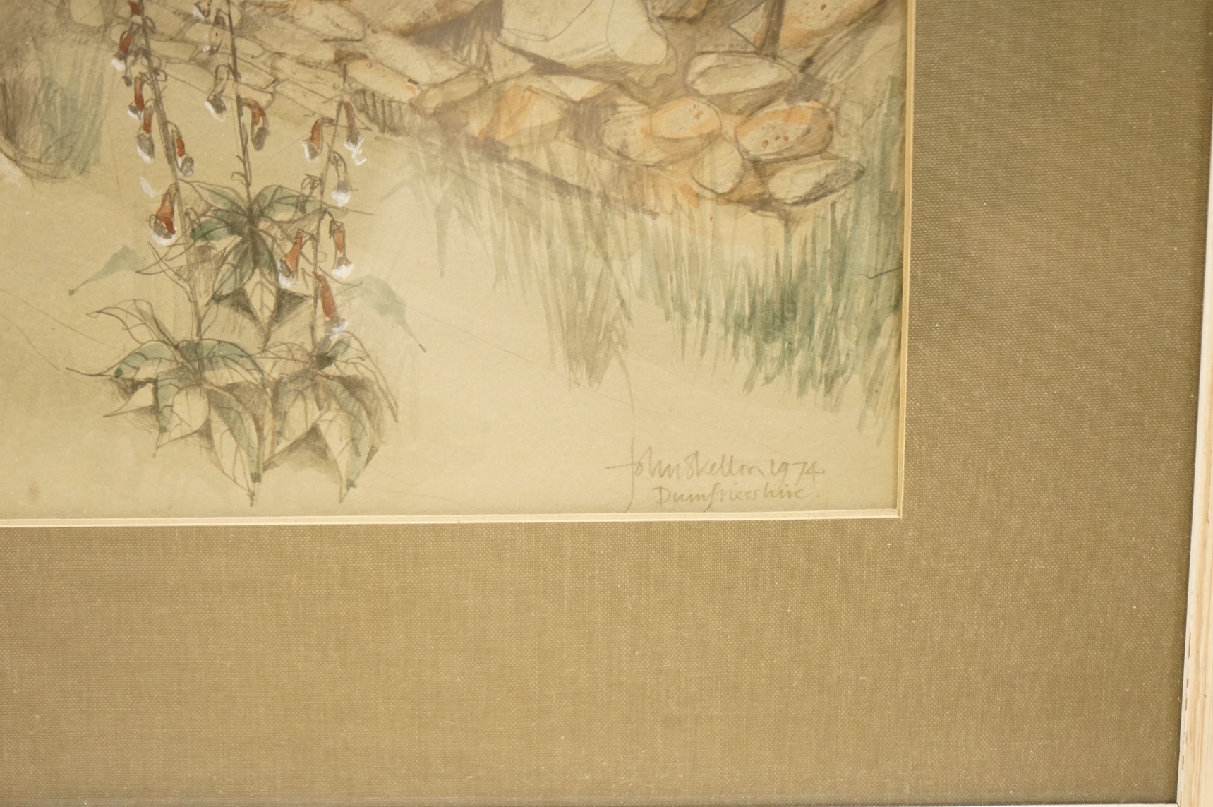 John Skelton (1923-2009), ‘Dumfriesshire’, pencil and wash, heightened with white, signed, inscribed and dated 1974, 38 x 55cm